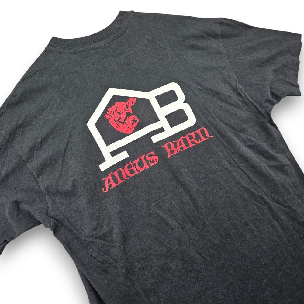 Hanes Beefy Angus Barn Restaurant Graphic T Shirt Mens XL Black Single Stitch
